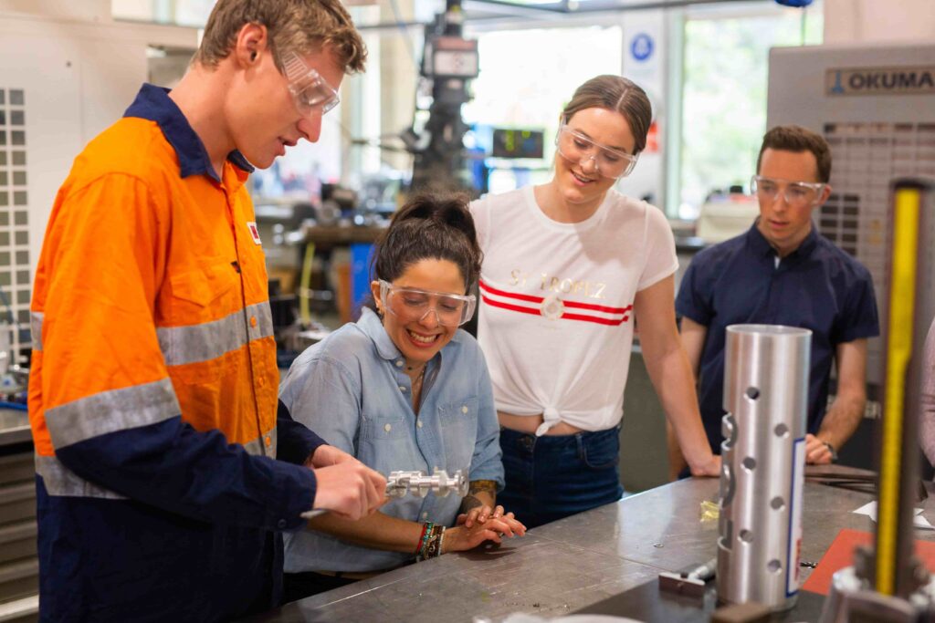 Students gaining practical skills in a workshop of a Western Australian education provider